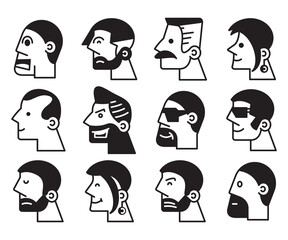 human face side view icons vector set