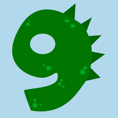 Dinosaur-style numbers, green with spikes, for holidays, vector drawing