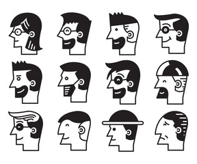 human face side view icons vector set