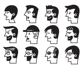 human face side view icons vector set