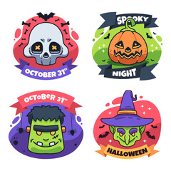 Cute Hand Drawn Halloween Labels for stickers and badges
