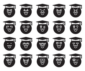 graduated student face emoji set vector