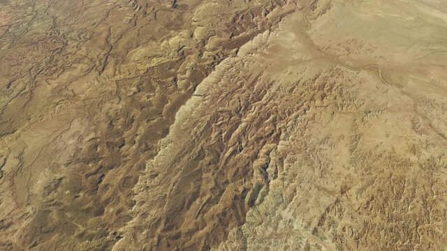 High altitude aerial top down view of Pakistan Balochistan also romanised as Baluchistan and Baluchestan is an arid desert and mountainous region in South and Western Asia 4k resolution animation