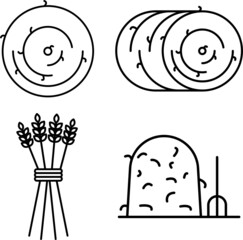 Different types of hay icons set. Care about horse, horse care, pet horse icons set, black and white pictogram.