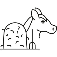 Prepare hay for your horse, care about horse, feeding the horse, horse care, pet horse icon, black and white pictogram