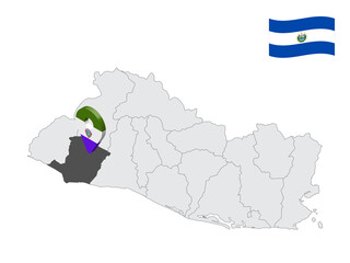 Location of  Sonsonate Department on map El Salvador. 3d location sign similar to the flag of Sonsonate. Quality map  with  provinces of  El Salvador for your design. EPS10