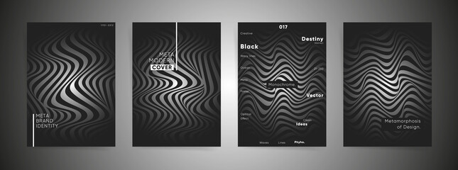 Abstract wavy lines gradients templates set for business presentation design. Minimal black cover design backgrounds. Abstract waves and lines. Vector geometric illustration
