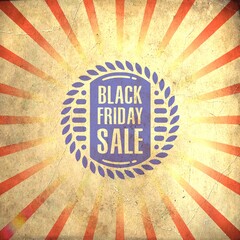 Black friday retro sales banner with sunrays, announcing discount, advertisement items, oldskool banner sunburst background