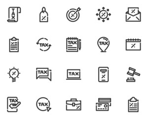 set of tax line icons, finance, fee, discount