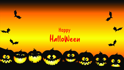 Halloween Background with pumpkins. Vector illustration for banner, poster, greeting card and party invitation.
