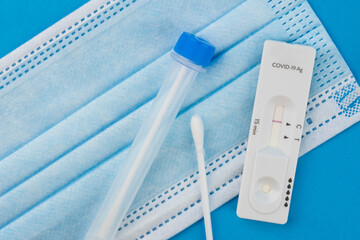 Express antigen test for coronavirus covid 19 self-check at home. Laboratory card corona rapid test...