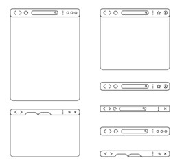 Conjunto de plantillas de la ventana del navegador o página web, diseño de computadora, tableta, o celular. Concepto de inicio del navegador. Ilustración vectorial