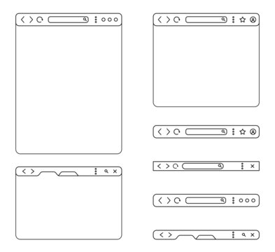 Conjunto De Plantillas De La Ventana Del Navegador O Página Web, Diseño De Computadora, Tableta, O Celular. Concepto De Inicio Del Navegador. Ilustración Vectorial