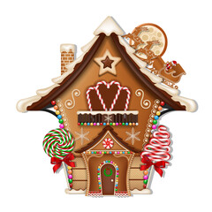 Isolated christmas gingerbread house with cookies and cookies