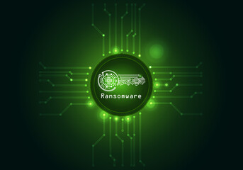 Obraz premium Ransomware virus on a computer screen - encrypt key on a dark green background