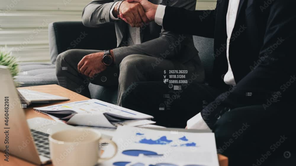 Poster conceptual business handshake with dashboard for financial data analysis . 3d render computer graphi