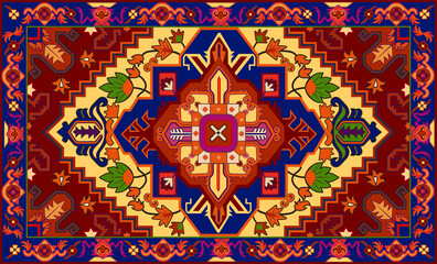 Persian carpet original design, tribal vector texture. Easy to edit and change a few global colors by swatch window. 