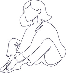 Continuous line art or One Line Drawing of a woman sitting is relaxing picture vector illustration
