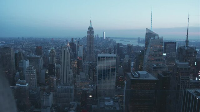 Deep top panoramic view of Manhattan, New York City, in dusk, time lapse