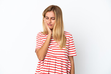 Blonde Uruguayan girl isolated on white background with toothache