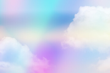 Fototapeta na wymiar beauty sweet pastel green purple colorful with fluffy clouds on sky. multi color rainbow image. abstract fantasy growing light