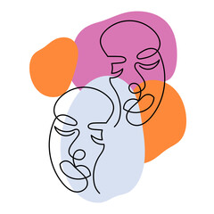 One line art face, modern contemporary minimalist abstract woman portrait. Continuous one line drawing faces