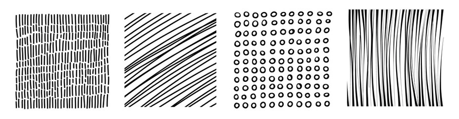 Collection of grungy Vector Textures. Set of Dirty and distressed Backgrounds. Abstract Black Lines and dots on white backdrop