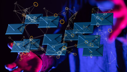 express envelope and parcel abstract technology background. Business quantum internet network...