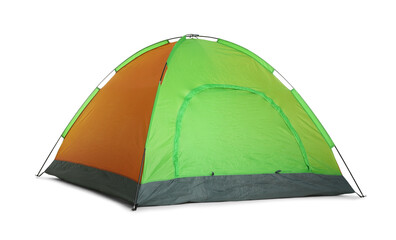 Bright colorful camping tent on white background