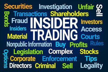 Insider Trading Word Cloud on Blue Background
