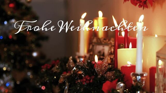 Animation Of German Christmas Greetings Text Over Christmas Decorations