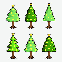 Drawn christmas trees with ornaments