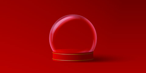 Christmas banner of empty Christmas globe on red background for product advertising