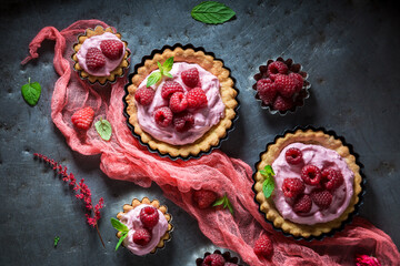 Homemade mini tart with mascarpone cheese and berries.