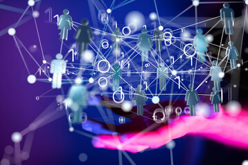 Abstract network of physical devices on the Internet using a network connection with statistics numbers 3d illustration