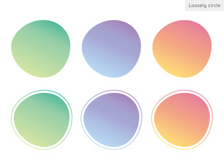 不規則な形の円、ゆるい円形、丸型、背景素材のイラストセット　グラデーションバージョン