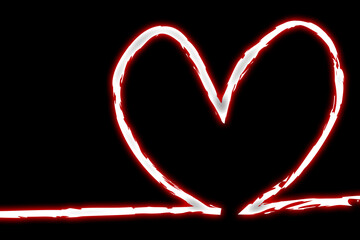 Heart shape red neon light glowing in the dark