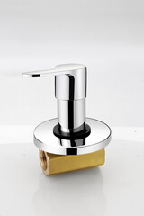 Modern stainless steel water tap. Isolated on white  Grey background| Plumbing for bathroom shower