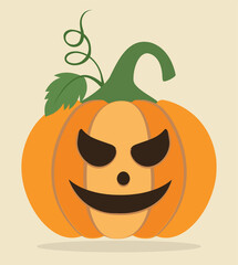 Halloween scary pumpkins. Flat style vector spooky creepy pumpkins. Orange pumpkin with smile for your design for the holiday Halloween.