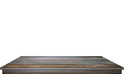 empty wooden table top isolated on white background Used for displaying or editing products.