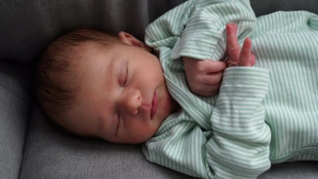 Baby Sleep Newborn Sleep, Little Girl Sleeping On Chair Face and Hands close-up