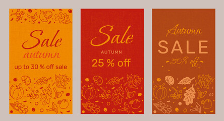 Naklejka premium Autumn promotion banners sale in vector format.