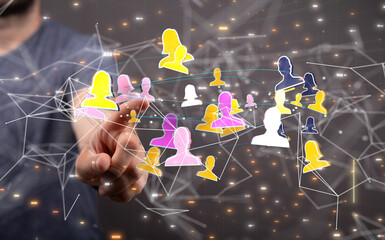 Businessman using data network with his fingers