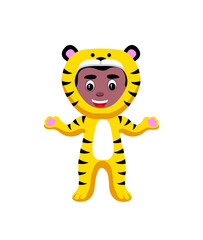 cartoon illustration of a child wearing a tiger costume