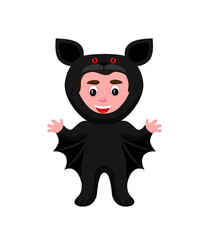 cartoon illustration of a child wearing a bat costume