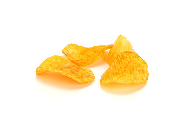 Potato chips isolated on white background.