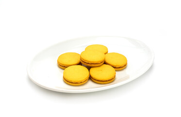 Stuffed cookies in dish isolated on a white background.