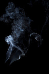 The smooth movement of white smoke on a black background, abstract things on a black background.