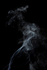 The smooth movement of white smoke on a black background, abstract things on a black background.