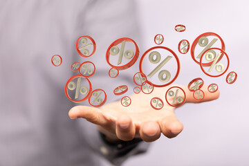 Sales icons floating in the air 3D rendering.